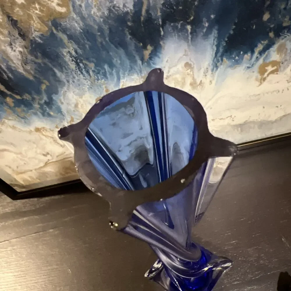 Vintage Cobalt Blue Glass Tall Vase 13.5”